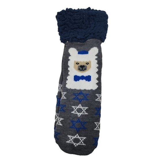 HANUKKAH LLAMA SLIPPER SOCKS Blue Star of David Fuzzy Non Slip ONE SIZE 4 to 10 - Picture 3 of 5